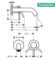 MEDIDAS MONOMANDO LAVABO MURAL TECTURIS S HANSGROHE